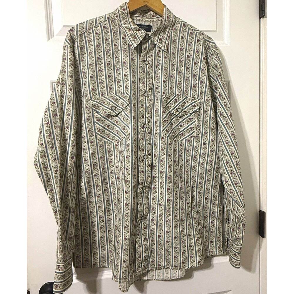 VTG Dockers Floral Striped Western Cowboy Shirt M Pearl Snap Unisex Grandpacore